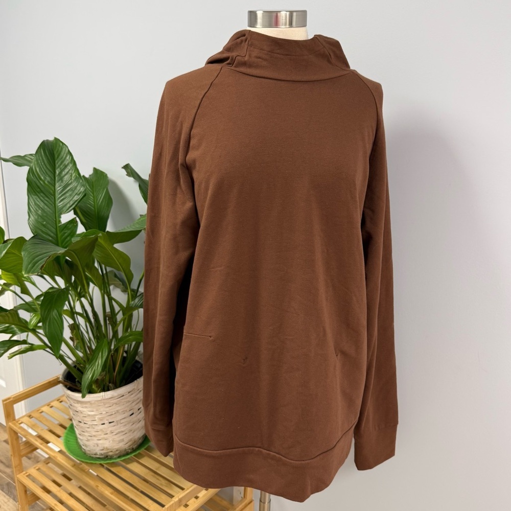 NWT Gaiam Yoga Namaste Hoodie Slim Fit Fitness Large Brown Cowl Neck Sweatshirt - Picture 2 of 11